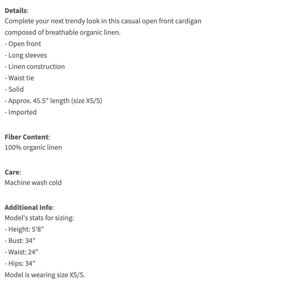 NWT Johnny Was Beige Tan Organic Linen Long Kimono Wrap Cardigan Duster XS/S - Picture 5 of 8